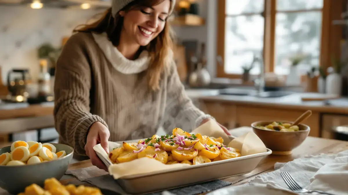 Das Geheimnis des sehr beliebten Kartoffelsalats liegt in einem einfachen Schritt vor dem Backen im Ofen